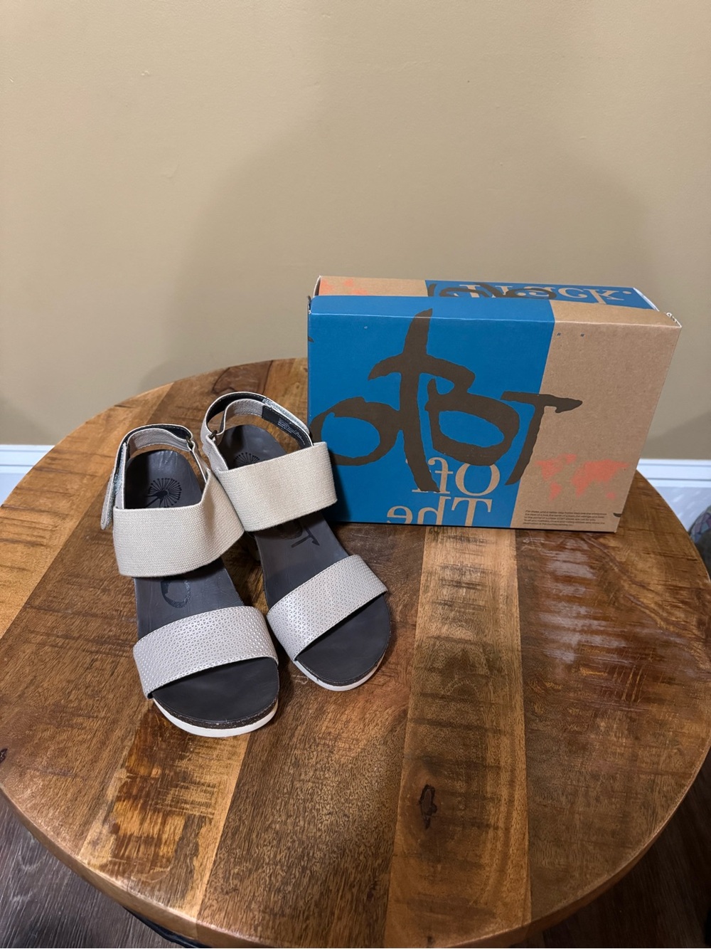 OTBT Beige Wide-Strap Wedge Sandals